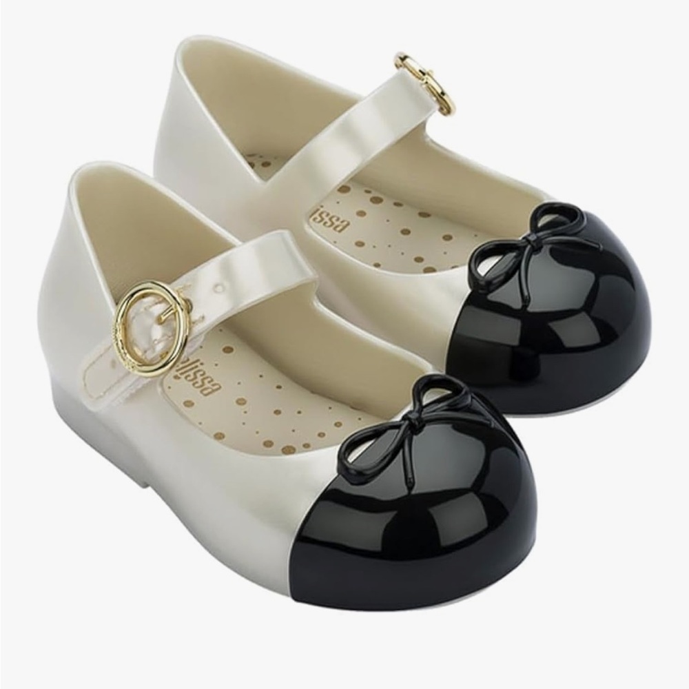mini melissa Sweet Love Cap Toe Bow Jelly Ballet Flats Mary Jane Shoes Size 9